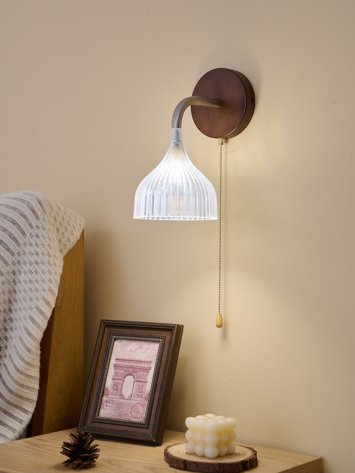 Lucina Wall Sconce in Walnut and Fluted Glass for Modern Interiors