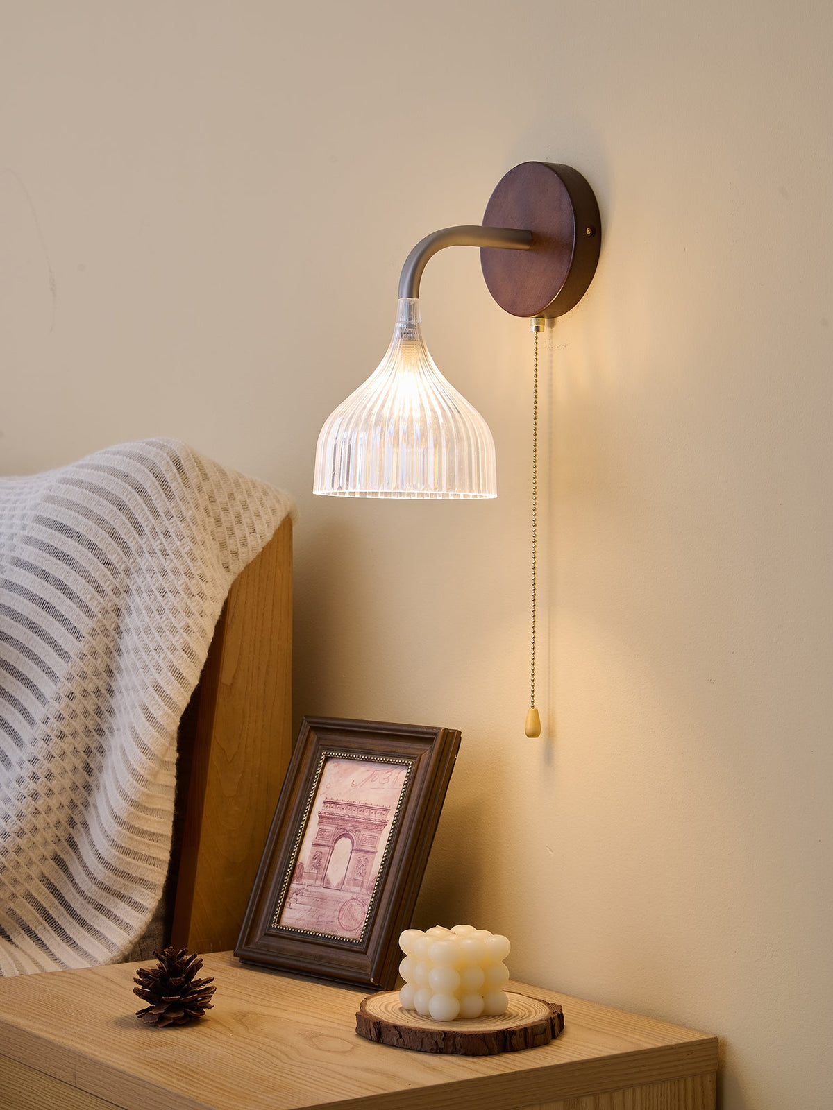 Lucina Wall Sconce in Walnut and Fluted Glass for Modern Interiors