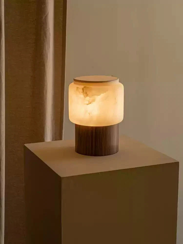 Luma Core Alabaster Table Lamp – Modern Wood & LED Desk Light