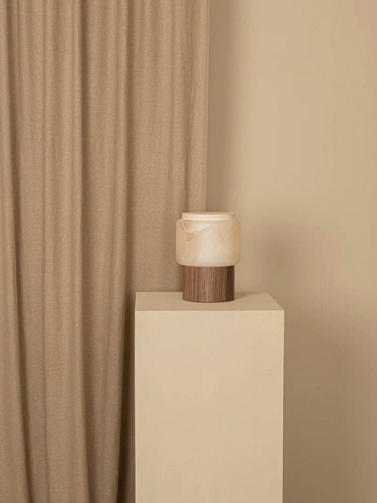 Luma Core Alabaster Table Lamp – Modern Wood & LED Desk Light