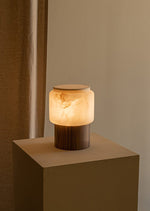 Luma Core Alabaster Table Lamp – Modern Wood & LED Desk Light