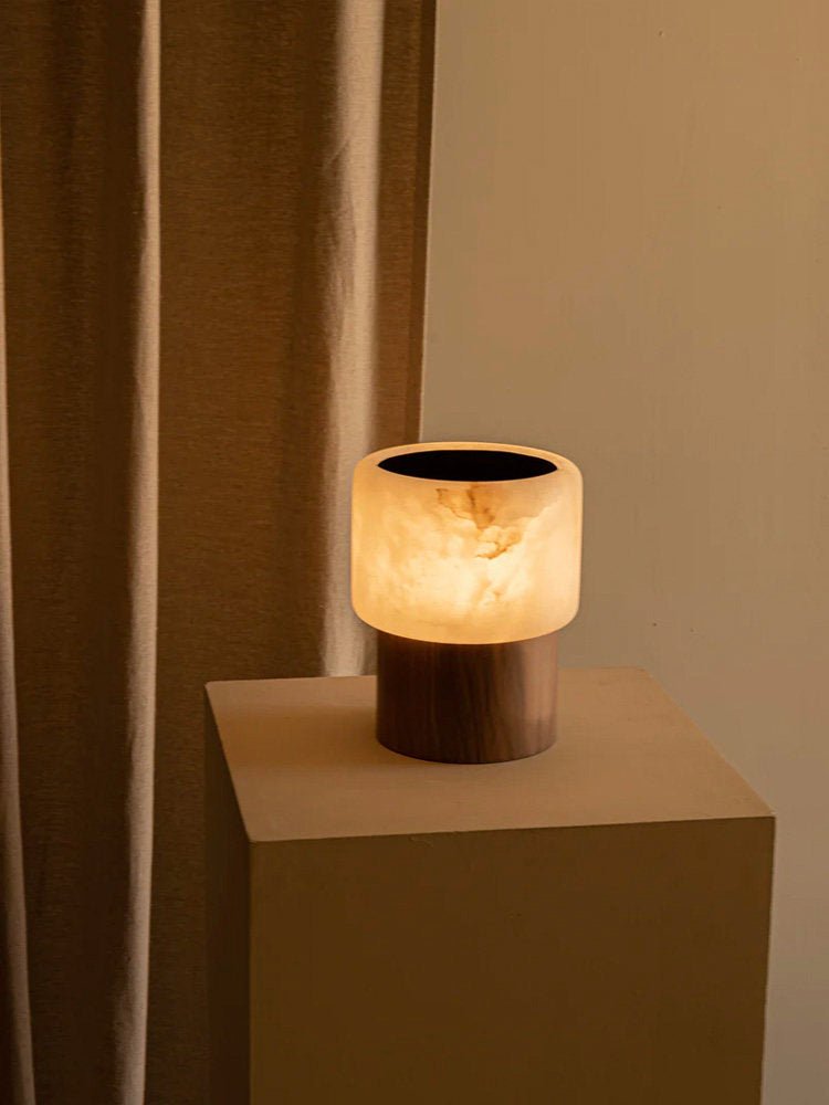 Luma Core Alabaster Table Lamp – Modern Wood & LED Desk Light