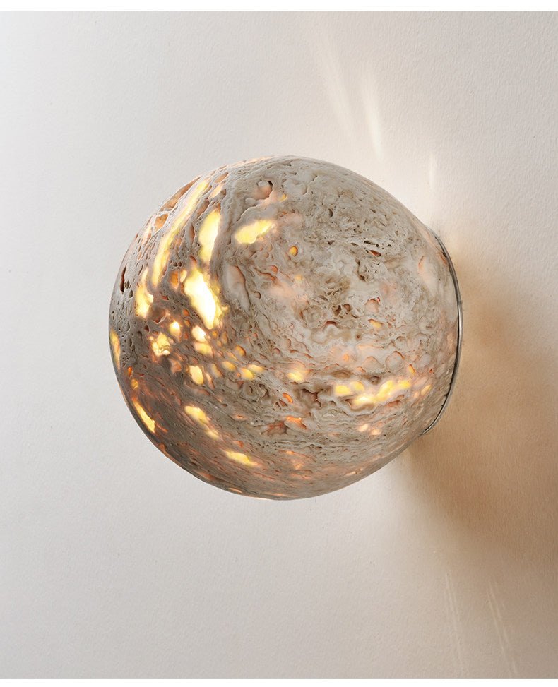 Luma Vein Stone Sphere Wall Sconce in Yellow Travertine