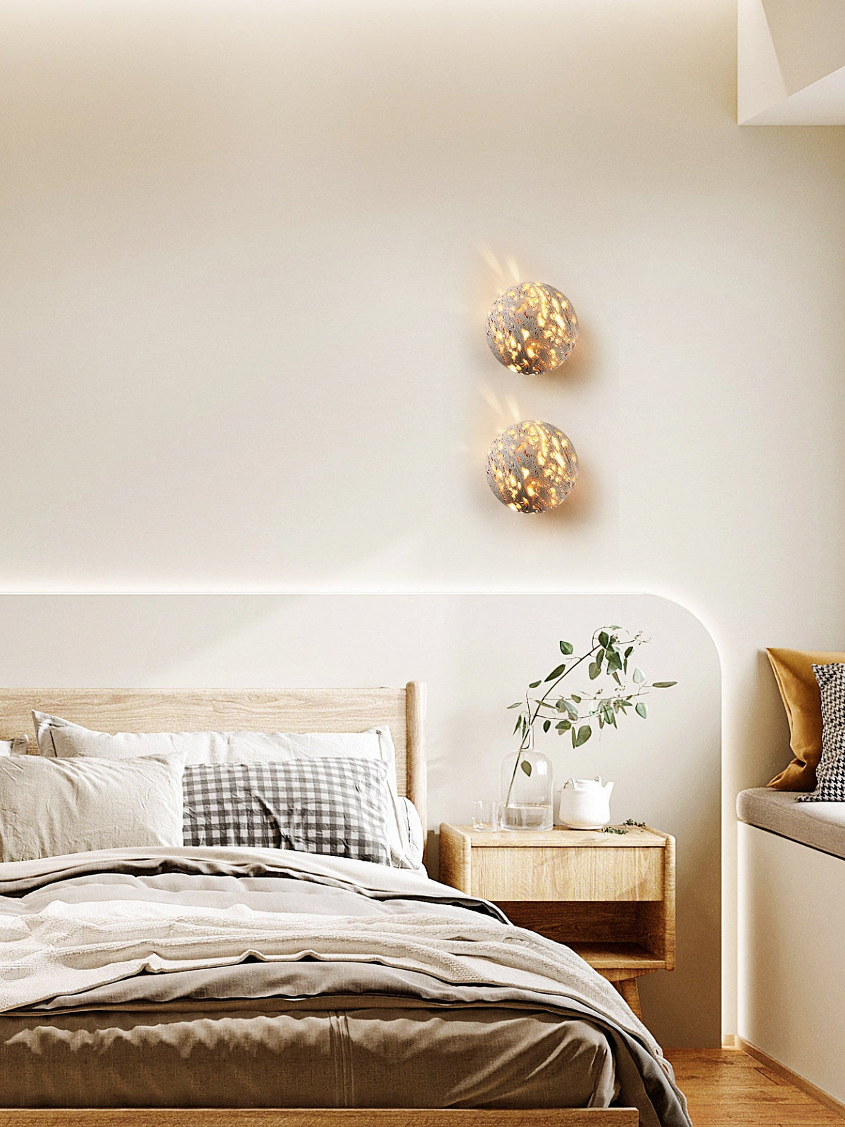 Luma Vein Stone Sphere Wall Sconce in Yellow Travertine