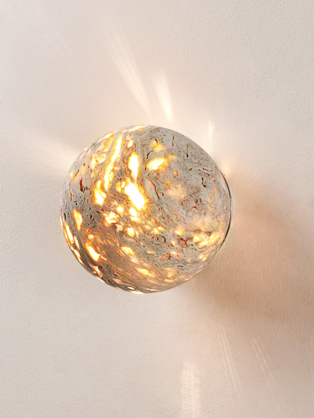 Luma Vein Stone Sphere Wall Sconce in Yellow Travertine
