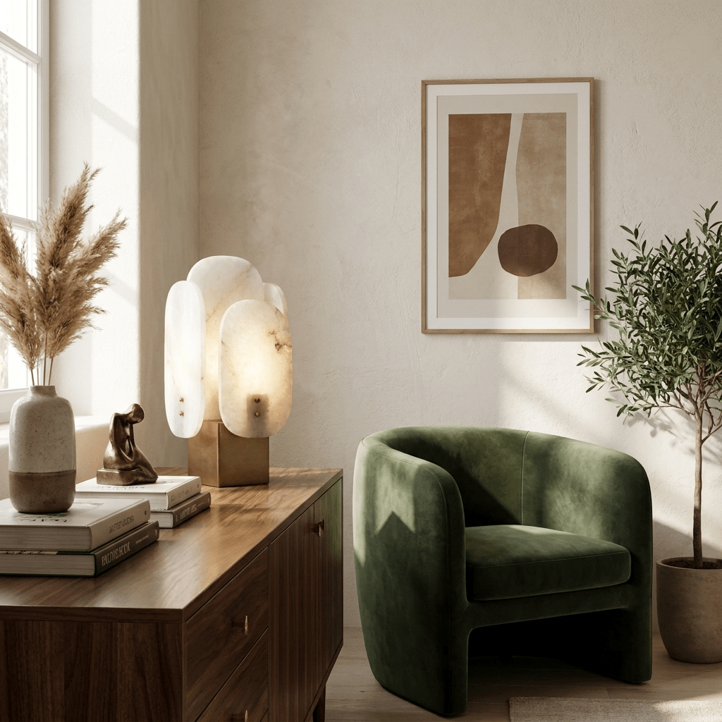 Luma Alabaster Table Lamp with Brass Accents