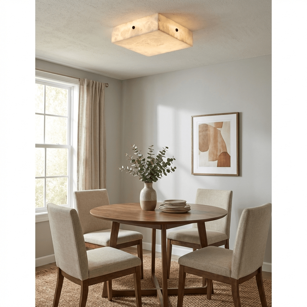 Luma Square Alabaster LED Flush Mount Ceiling Light for Modern Interiors