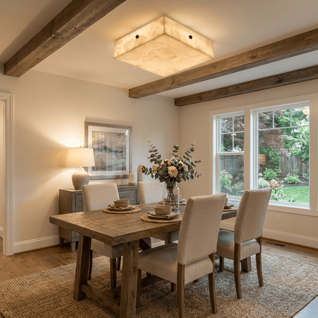 Luma Square Alabaster LED Flush Mount Ceiling Light for Modern Interiors