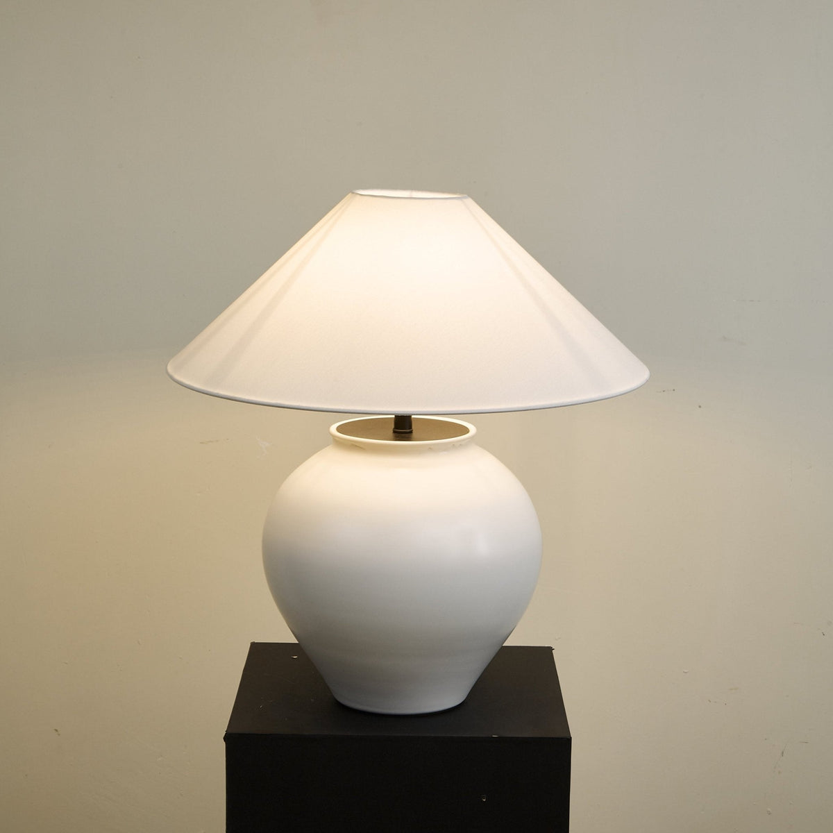 Luma Ceramic Table Lamp with Linen Shade for Bedroom and Living Room