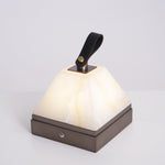 Luma Cube Alabaster Portable Table Lamp with Leather Handle