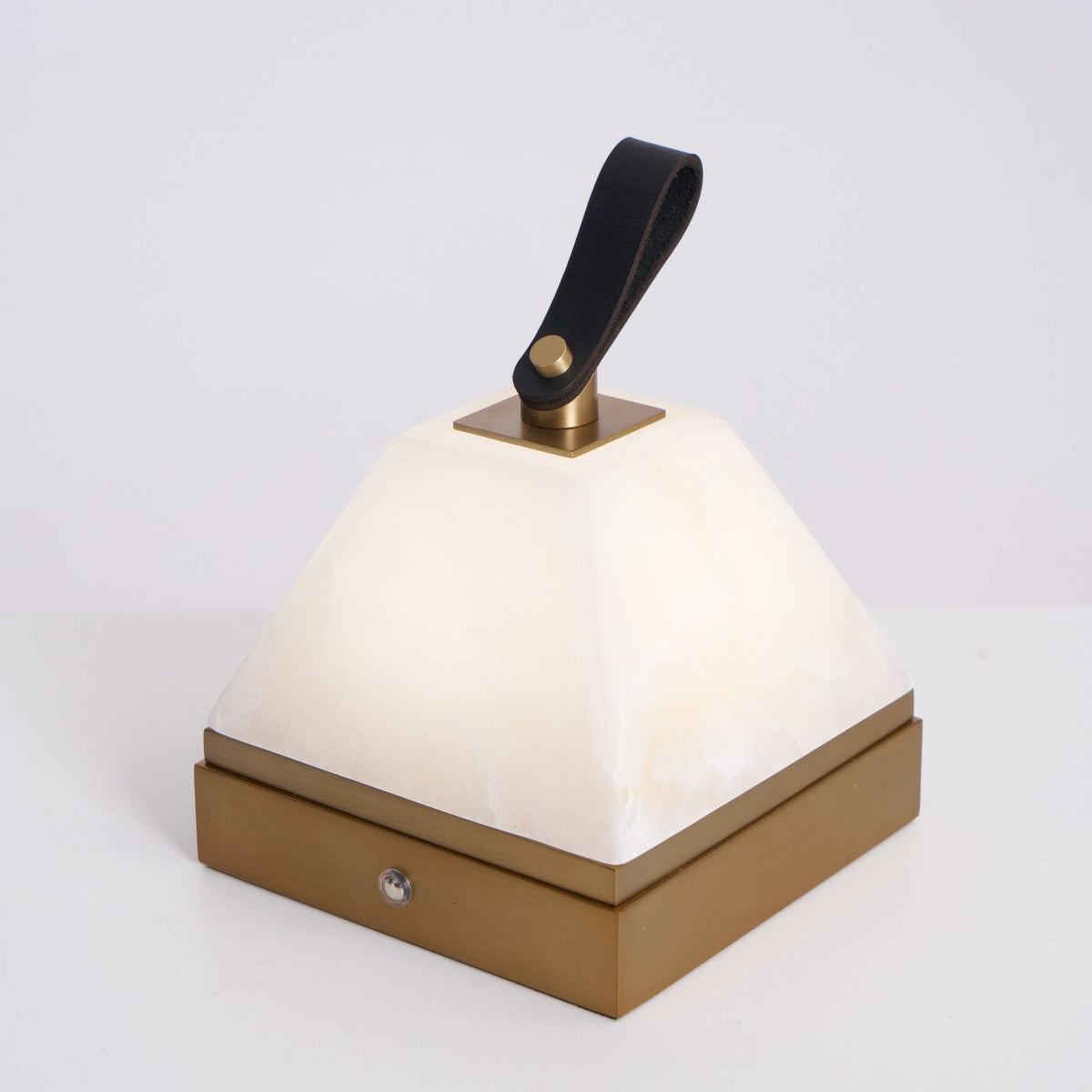 Luma Cube Alabaster Portable Table Lamp with Leather Handle