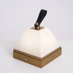 Luma Cube Alabaster Portable Table Lamp with Leather Handle