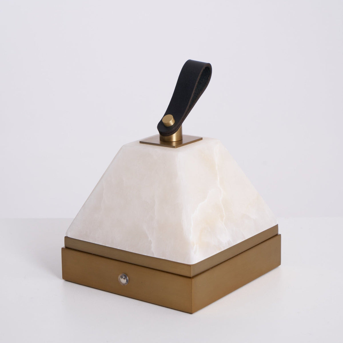 Luma Cube Alabaster Portable Table Lamp with Leather Handle