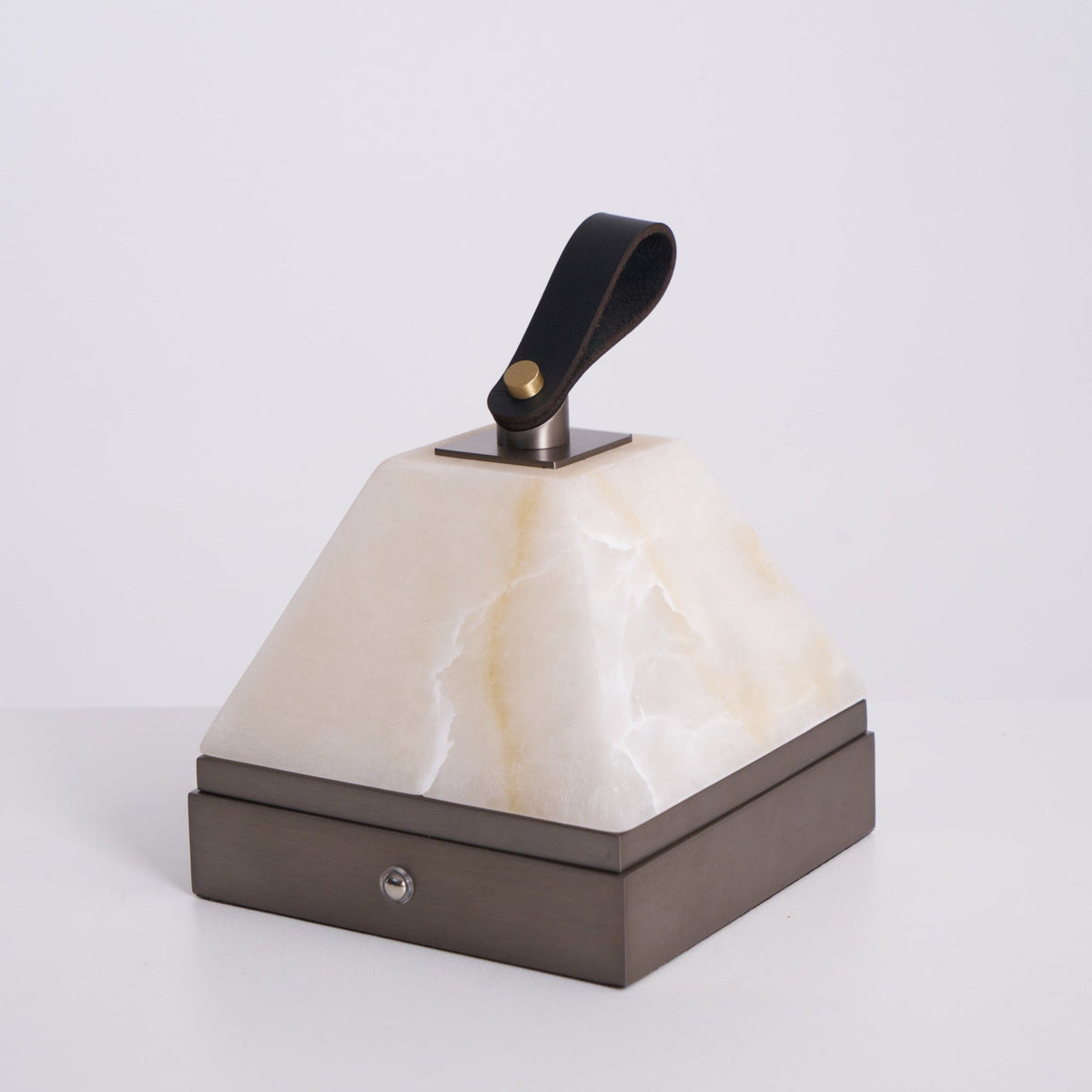 Luma Cube Alabaster Portable Table Lamp with Leather Handle