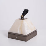Luma Cube Alabaster Portable Table Lamp with Leather Handle