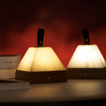 Luma Cube Alabaster Portable Table Lamp with Leather Handle