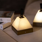 Luma Cube Alabaster Portable Table Lamp with Leather Handle