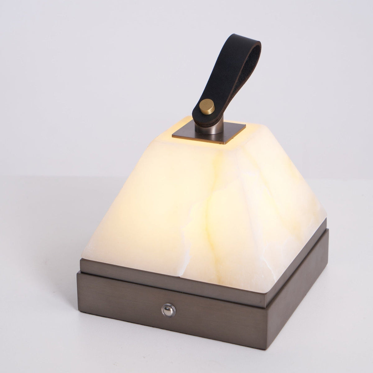 Luma Cube Alabaster Portable Table Lamp with Leather Handle