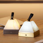 Luma Cube Alabaster Portable Table Lamp with Leather Handle