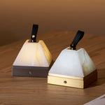 Luma Cube Alabaster Portable Table Lamp with Leather Handle