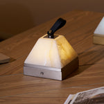 Luma Cube Alabaster Portable Table Lamp with Leather Handle