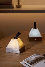 Luma Cube Alabaster Portable Table Lamp with Leather Handle
