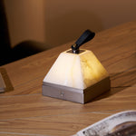 Luma Cube Alabaster Portable Table Lamp with Leather Handle