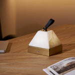 Luma Cube Alabaster Portable Table Lamp with Leather Handle