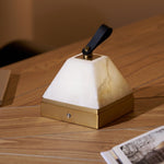 Luma Cube Alabaster Portable Table Lamp with Leather Handle