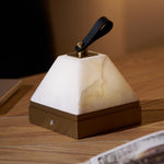 Luma Cube Alabaster Portable Table Lamp with Leather Handle