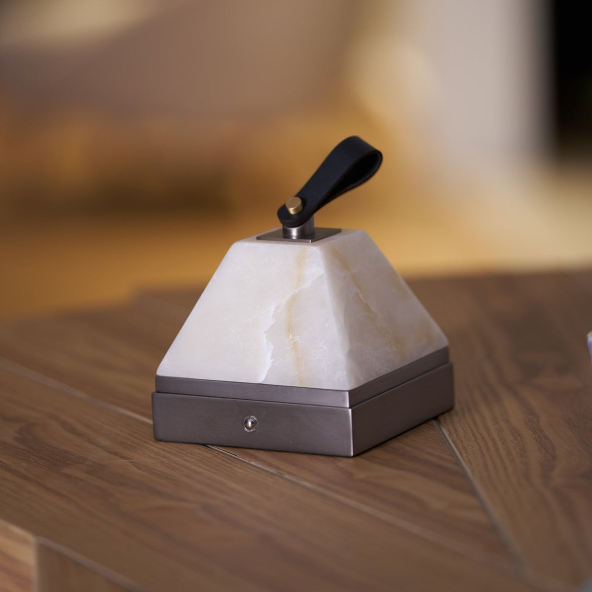 Luma Cube Alabaster Portable Table Lamp with Leather Handle