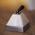 Luma Cube Alabaster Portable Table Lamp with Leather Handle