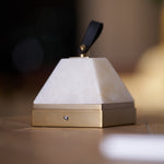 Luma Cube Alabaster Portable Table Lamp with Leather Handle