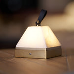 Luma Cube Alabaster Portable Table Lamp with Leather Handle