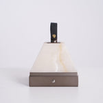 Luma Cube Alabaster Portable Table Lamp with Leather Handle