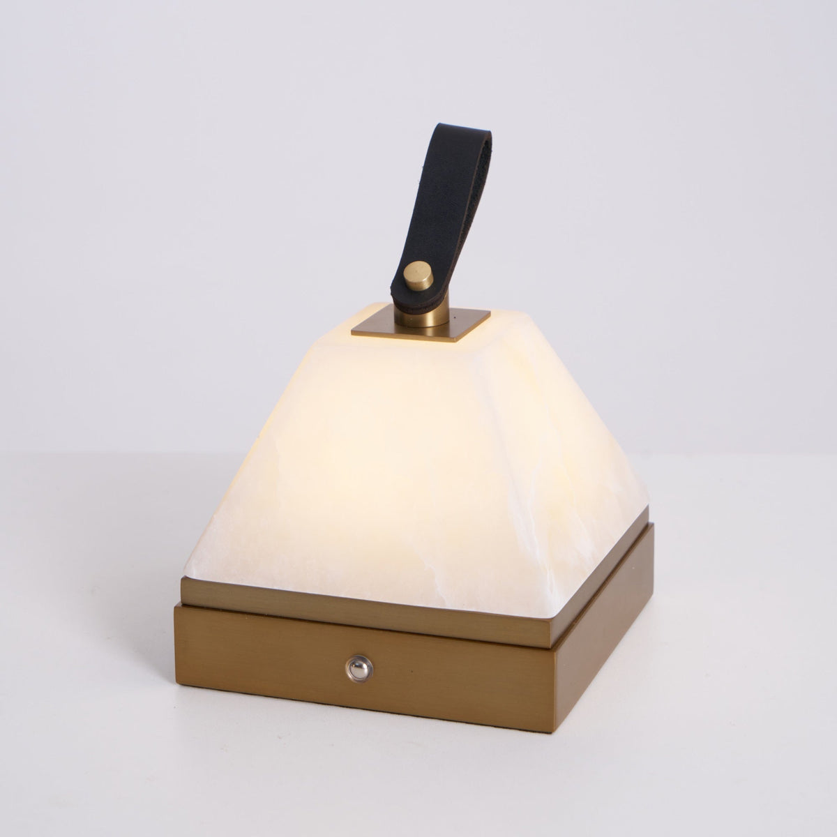 Luma Cube Alabaster Portable Table Lamp with Leather Handle