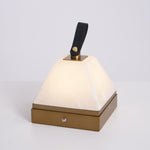Luma Cube Alabaster Portable Table Lamp with Leather Handle
