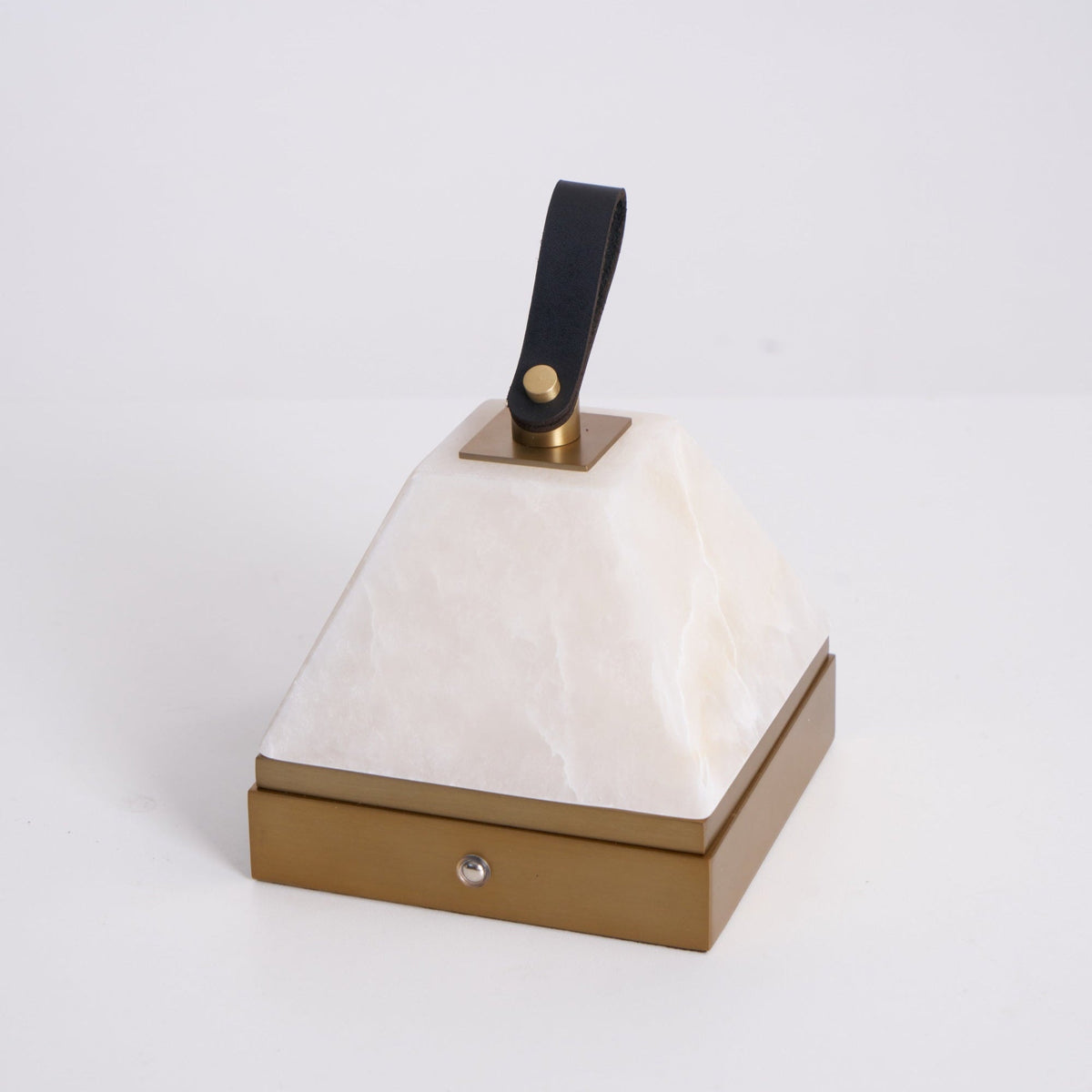Luma Cube Alabaster Portable Table Lamp with Leather Handle