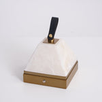 Luma Cube Alabaster Portable Table Lamp with Leather Handle