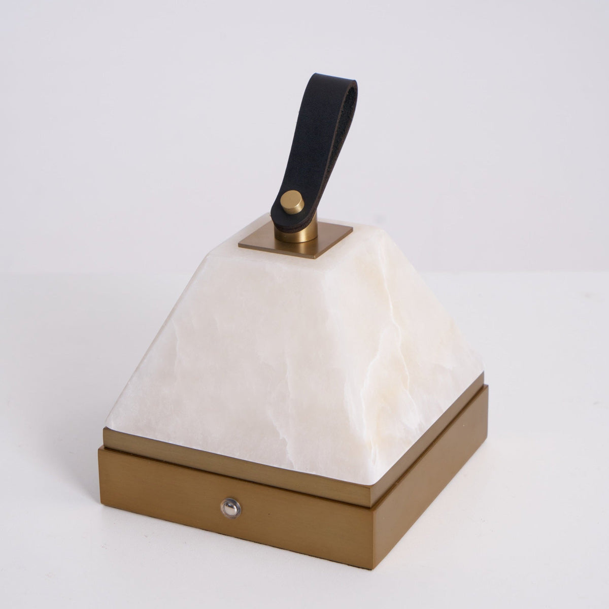 Luma Cube Alabaster Portable Table Lamp with Leather Handle
