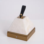 Luma Cube Alabaster Portable Table Lamp with Leather Handle