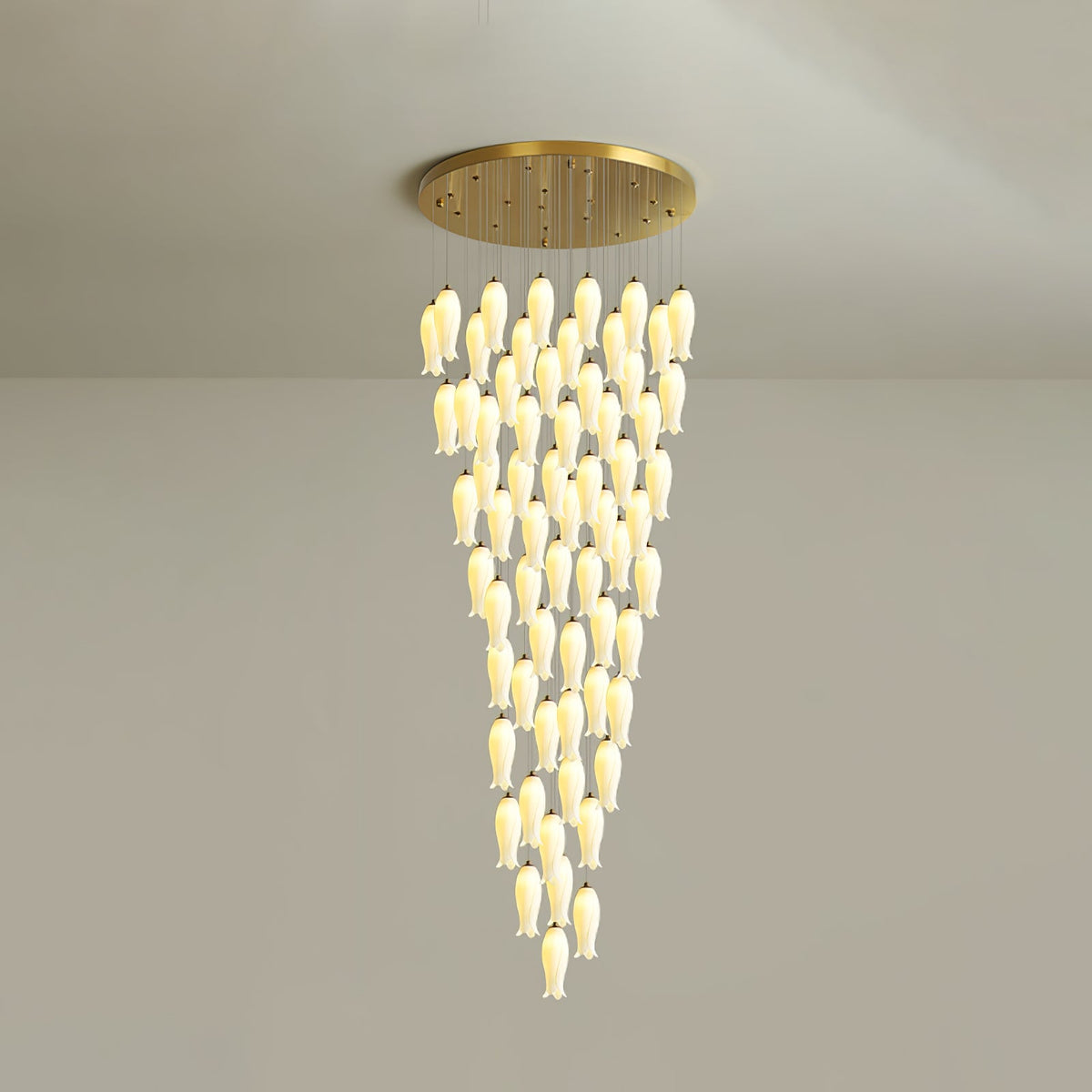 Luma Flora Stairs Chandelier – Cascading Ceramic Petal Light for Grand Interiors