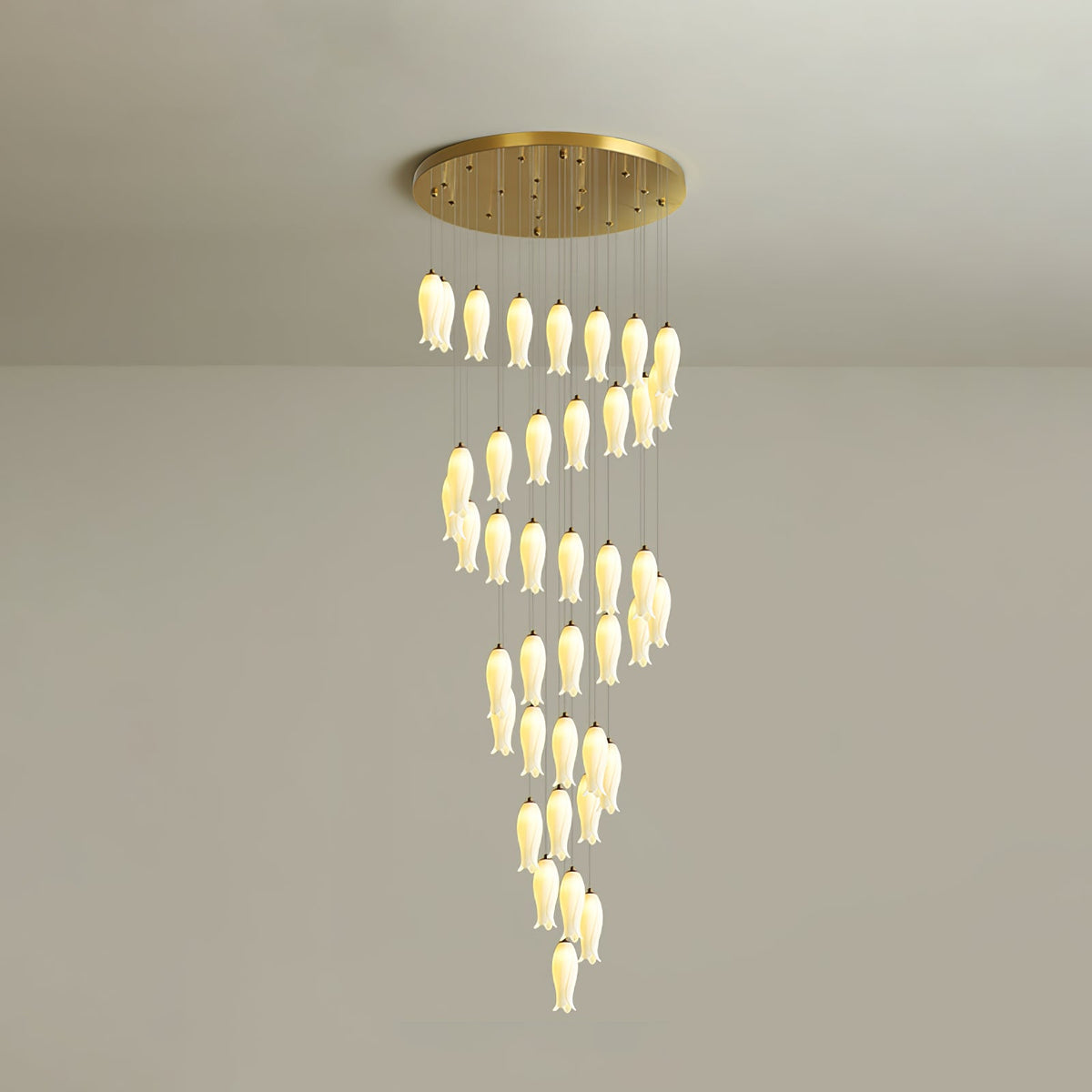 Luma Flora Stairs Chandelier – Cascading Ceramic Petal Light for Grand Interiors