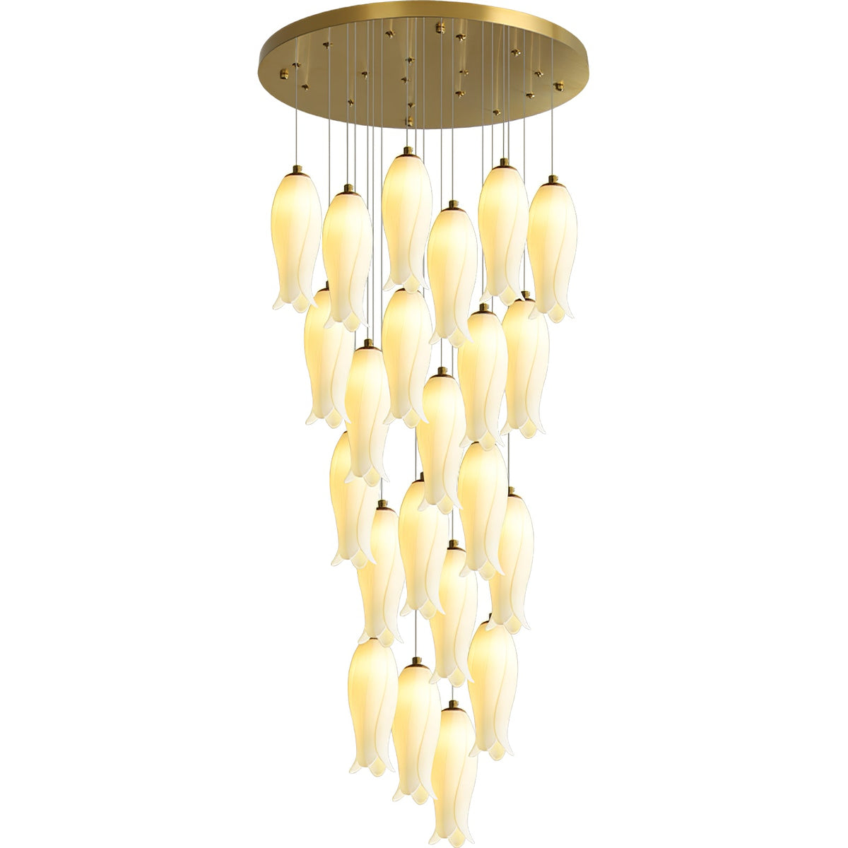 Luma Flora Stairs Chandelier – Cascading Ceramic Petal Light for Grand Interiors