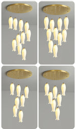 Luma Flora Stairs Chandelier – Cascading Ceramic Petal Light for Grand Interiors