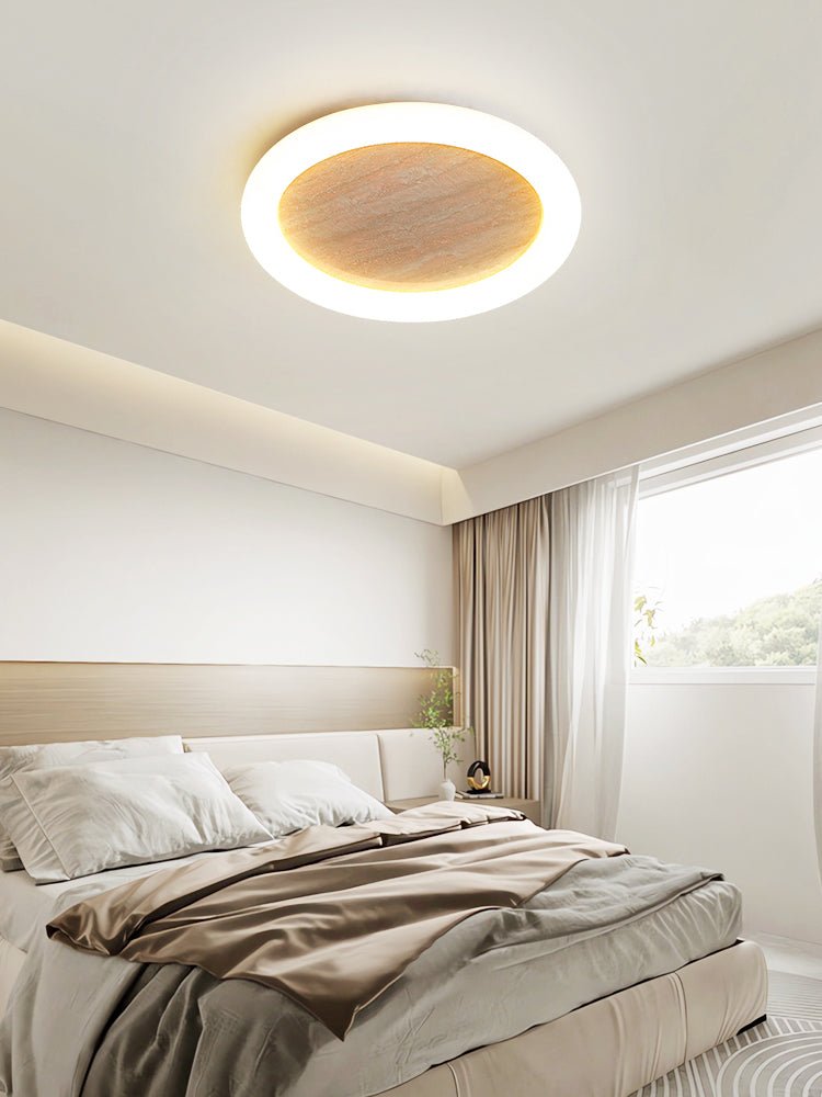 Luma Sol Travertine Flush Mount Ceiling Light with LED Halo