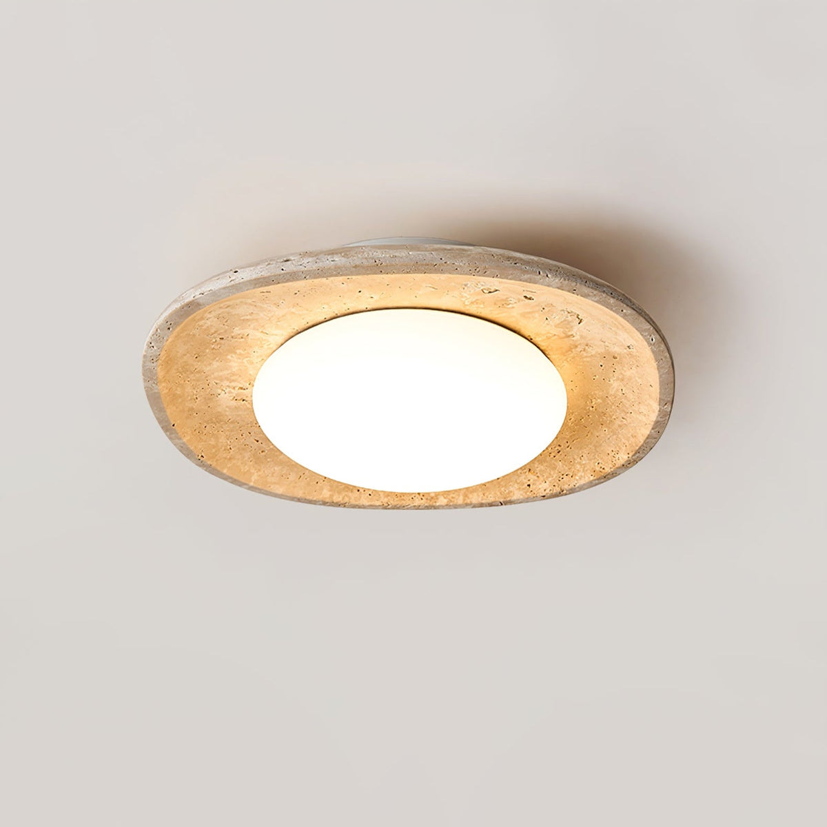 Luma Travertine Ceiling Light – Modern Flush Mount in Yellow Travertine