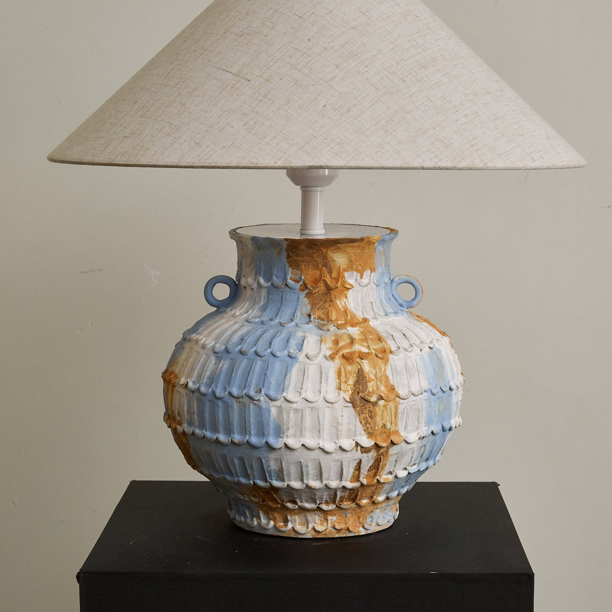Lumaqua Ceramic Table Lamp with Fabric Shade for Bedroom and Living Room