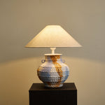 Lumaqua Ceramic Table Lamp with Fabric Shade for Bedroom and Living Room