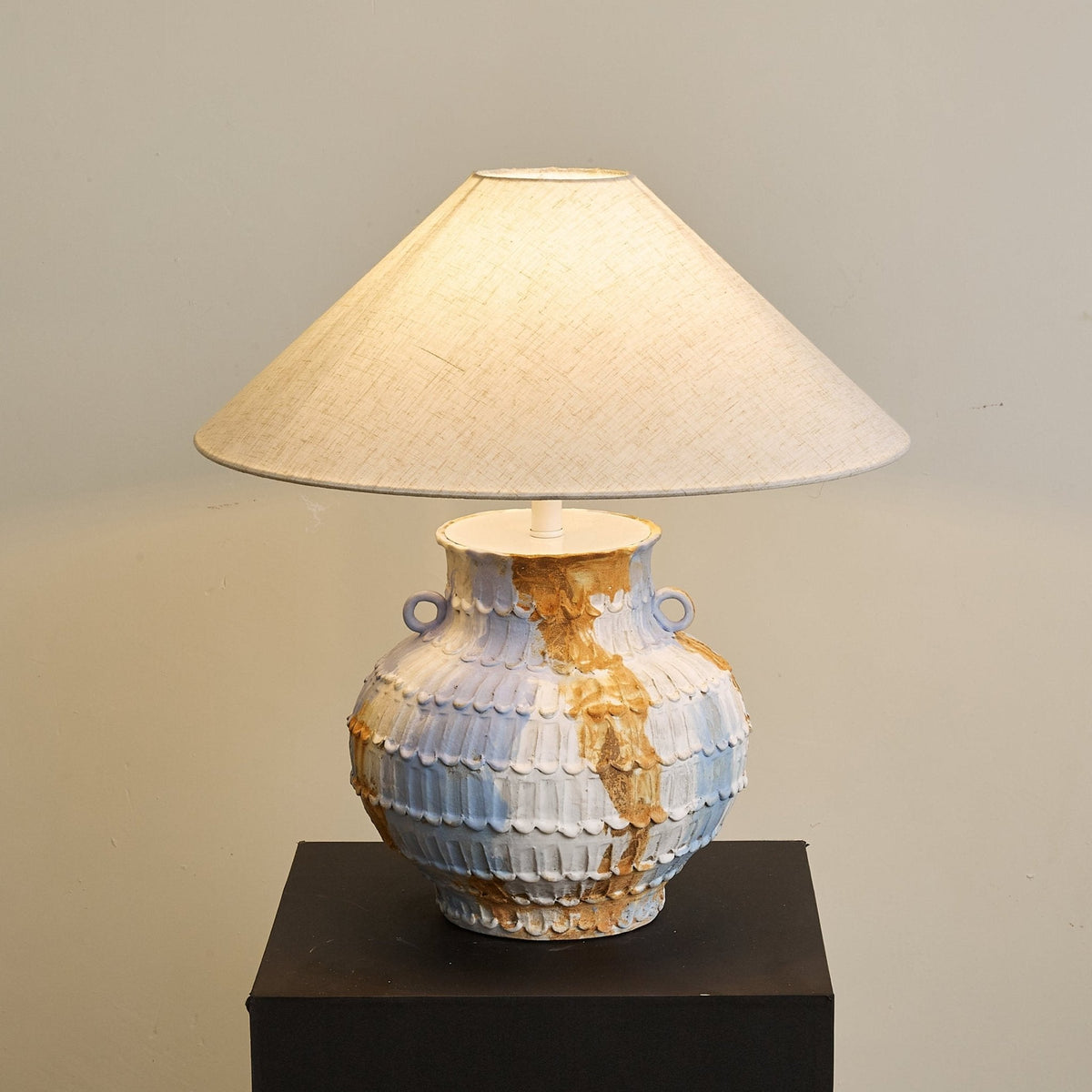 Lumaqua Ceramic Table Lamp with Fabric Shade for Bedroom and Living Room